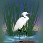 Egret At Sunset Cameo